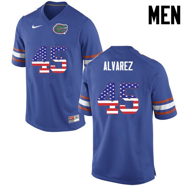 Florida Gators Men #45 Carlos Alvarez College Football Jersey USA Flag Fashion Blue